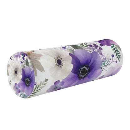 Purple White Lotus Flowers and Berries Neck Roll Pillow Bolster Round Health Memory Foam Long Cervical Cylinder Pillows with Removable Washable Cover for Body Bed Legs Back Yoga - color: Blue and White Silver Lotus Flowers and Berries