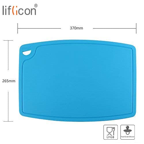 Liflicon Extra Large Thick Silicone Cutting Boards for Kitchen 14.6'' x 10.43'' Flexible Cutting Chopping Boards/Mats Non-slip Deep Drip Juice Groove, Dishwasher Safe-Blue - color: Blue, size: 14.6"L x 10.4"W