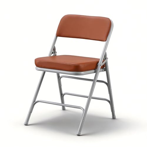 Padded Folding Chair Indoor Metal Frame Foldable Chair Brown | Comfortable Thick Vinyl Cushion Seat Durable Elegant Upholstered Single Chair for Small Space Home, Office and Events - color: Brown