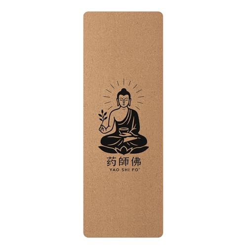 Yaoshifo Cork Yoga Mat Black - 4mm FSC Cork & Natural Rubber, Excellent Grip, Sustainable Yoga Mat