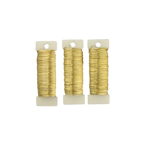 HAHIYO 22Gauge Golden 3Roll Total 115Yards(345Feet) Metal Floral Wire Flexible Paddle Wire for Crafts Christmas Wreaths Tree Flower Arrangement Bouquet Wrapping Wedding DIY - color: Golden, size: 22Gauge-3P/115Yards