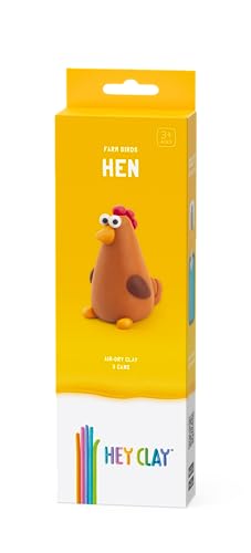 HEY CLAY Modelling Air-Dry Clay with Fun Interactive App - Non-Toxic, Non-Stick Modeling Clay Crafts Set for Kids Ages 3 to 8-3 cans (Farm Birds: Hen) - color: Hen