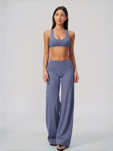Womens Two Piece Workout Sets Spaghetti Straps Crop Top Matching Straight Leg Pants Gym Yoga Pilates Outfits - color: V-granite Blue, size: Large