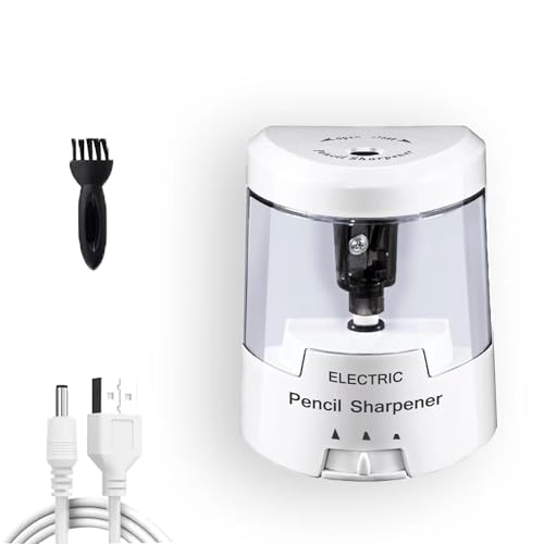 Electric Pencil Sharpener, Battery (Not Included) USB Powered, Portable for NO.2 Pencils, Automatic and Durable with 3 Sharpness Options - Classroom, Home, Office White - color: Creamy