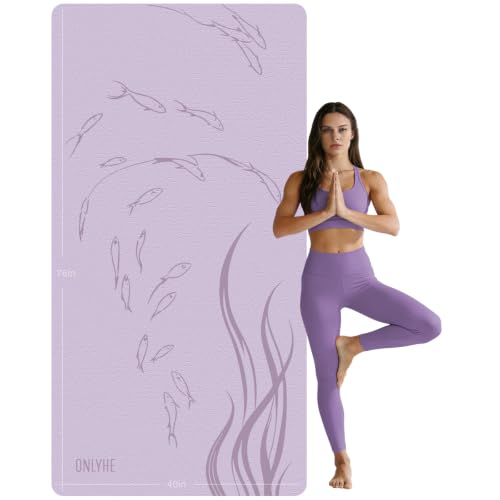 Extra Wide Yoga Mat 76"x40"x10mm TPE Non-Slip Fitness Exercise Mat - color: Light purple + Purple