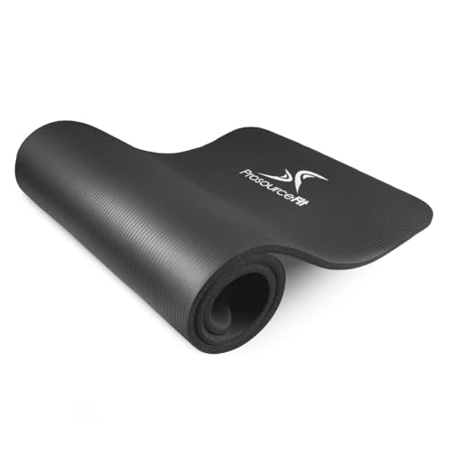 ProsourceFit Extra Thick Yoga and Pilates Mat 1/2” (13mm) or 1" (25mm), 71-inch Long High Density Exercise Mat with Comfort Foam and Carrying Strap - color: Black, size: 1/2"