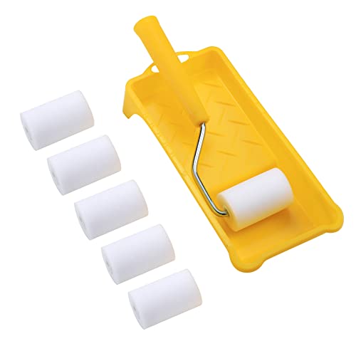 NANJA 2Inch Mini Foam Paint Roller Kit 6 Refills,Tray,Handle for Smooth | For smooth finishes, trim, cabinets, doors, tight spaces, DIY. - size: 2 Inch