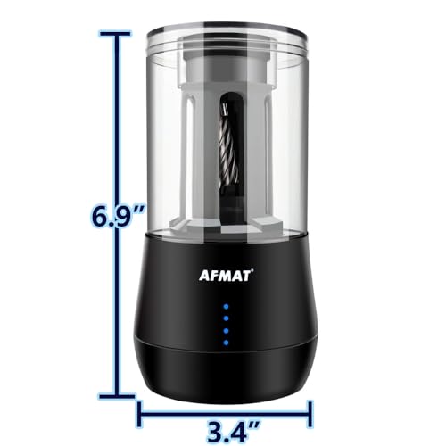 AFMAT Rechargeable Long Point Pencil Sharpener for Artist, 3 Point Options, Auto Stop, 8-25mm Super Long Tip, Electric Artist Pencil Sharpener for φ6-8.5mm Charcoal/Drawing/Sketching/Colored Pencils