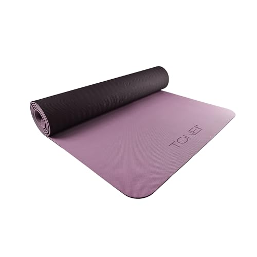 TONE Fitness Yoga Mat 1/4" Thick Non Slip Exercise & Pilates Mat for Home Workouts with Carrying Strap | Multiple Options - color: Black/Purple, style: Pyramid Pattern