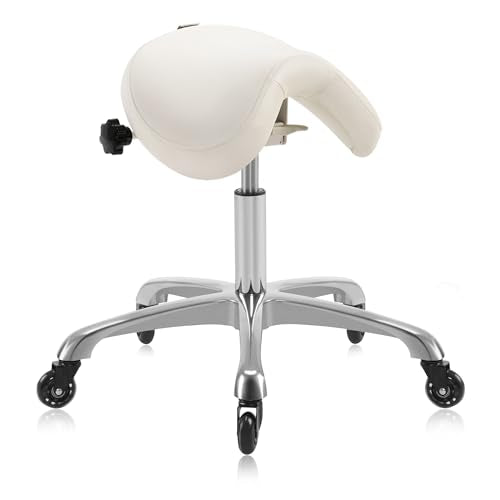 Premium Multifunctional Ergonomic Saddle Chair 507 INOA for Hygienic Clinic, Spa, Massage, and Dental Hygienist - Rolling Swivel Stool (Vanilla, Standard 507) - color: Vanilla