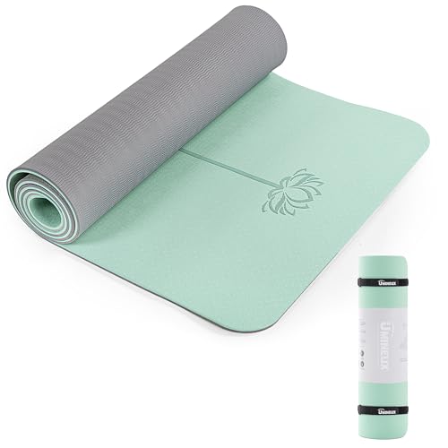 UMINEUX Yoga Mat Extra Thick 1/3'' & 2/5" Non Slip Yoga Mats for Women Eco Friendly TPE Fitness Exercise Mat with Carrying Sling & Storage Bag - color: Matcha Green & Gray, size: 72"x24"x1/3"
