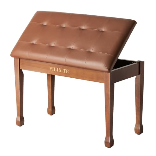 Duet Piano Bench with Storage, Wooden Piano Stool with Waterproof Padded Cushion, Bench Seat for Vanity, Living Room, Bedroom (Light Brown) - color: Duet-light Brown