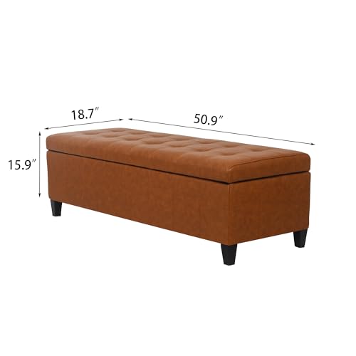 Joveco 51 Inch Storage Bench,Leather Tufted Storage Ottoman with Legs - color: 51", Dark Orange
