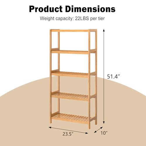 kinbor 5-Tier Bamboo Bathroon Shelf, Bamboo Rack Storage Shelving, Natural - size: 5-Tier