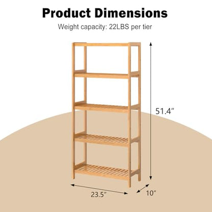 kinbor 5-Tier Bamboo Bathroon Shelf, Bamboo Rack Storage Shelving, Natural - size: 5-Tier