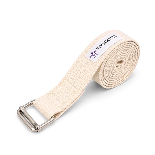 Yogikuti Premium Cotton Yoga Strap | Adjustable Yoga Belt for Stretching, Flexibility, Balance & Alignment | Yoga Accessories for Beginners, Pilates, Meditation, Exercise, Fitness & Physical Therapy - color: White, size: 7Ft(2mtr)