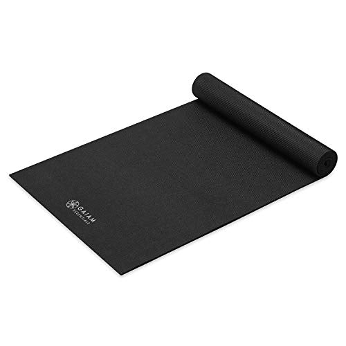 Gaiam Essentials 1/4" Thin (6mm) Yoga & Pilates, Fitness & Exercise Mat with Easy-Cinch Carrier Strap Cusion Support For Fitness and Gym Workouts - color: Black