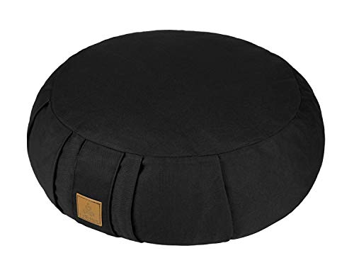 Round Zafu Meditation Cushion, D=15" H=5.5" Zabuton Meditation Pillow, Yoga Bolster/Pillow, Floor seat, Zippered Organic Cotton Cover, Natural Buckwheat, Kneeling Pillow - color: Black