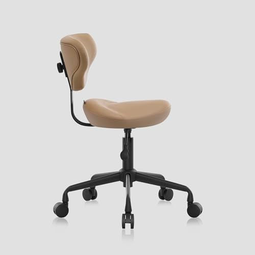 Ergonomic Rolling Stool with Backrest, Adjustable Swivel Chair, Tan - color: Tan, size: Standard with Backrest