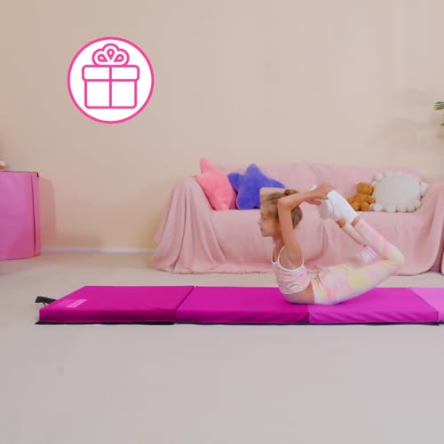 Kangaroo Hoppers Gymnastics Tumbling Mats Foldable Gym Tumble Mat for Kids - color: Gradient Pink, size: 2×8FT×2''