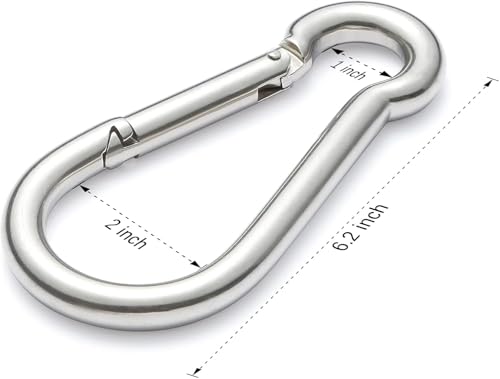 sprookber Stainless Steel Spring Snap Hook Carabiner - 304 Stainless Steel Caribeener Clips, Set of 6 - color: Silver, size: 6.2 Inch