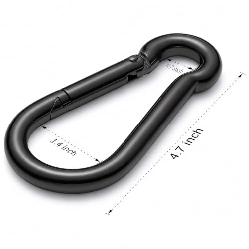 sprookber Stainless Steel Spring Snap Hook Carabiner - 304 Stainless Steel Caribeener Clips, Set of 6 - color: Black, size: 4.7 Inch