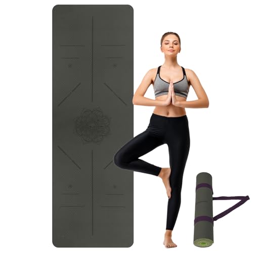 U&M Yoga Mat Non Slip, 0.24" Thick 72"x24" TPE Yoga Mats for Women Men, Anti-Tear Exercise & Fitness Mat with Carrying Strap, Workout Mats for Yoga, Pilates and Floor Exercise - color: Green