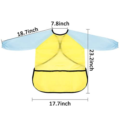 2 Pack Kids Art Smocks Children's Artist Apron Painting Smock with Long Sleeve and 3 Pockets for Age 3-8 - color: Light Blue & Yellow