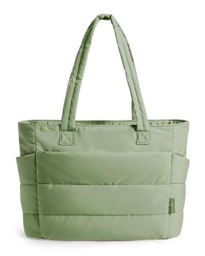 BAGSMART Puffy Tote Bag for Women, Lightweight Work Tote Handbag - color: Green, size: Standard
