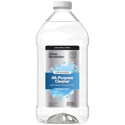 Clean Revolution SuperCharged All Purpose Cleaner Refill with Smart Probiotic + Enzyme Complex, Multi-Surface Kitchen Bathroom & Floor Cleaner, Fragrance Free, 64 Fl oz (Pack of 1) - size: 64 Fl Oz (Pack of 1)