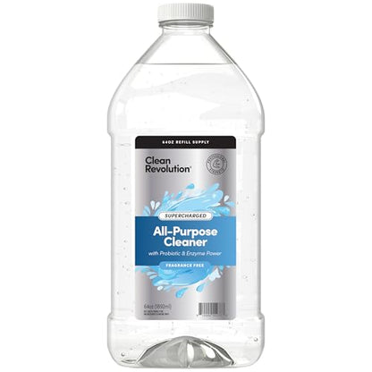 Clean Revolution SuperCharged All Purpose Cleaner Refill with Smart Probiotic + Enzyme Complex, Multi-Surface Kitchen Bathroom & Floor Cleaner, Fragrance Free, 64 Fl oz (Pack of 1) - size: 64 Fl Oz (Pack of 1)