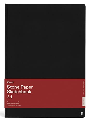 Karst A4 Hardcover Black Sketchbook - Mixed Media Sketchbook for Drawing & Art, Water Resistant Stone Paper, 96 Blank Pages, Lay Flat Binding