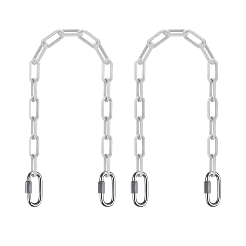 SELEWARE 2Pcs 20" Hanging Swing Chain White Plastic Coated Hanging Chains | 1000LB Capacity Porch Swing Chain with 4 Carabiners, Hammock Hardware Kit for Hanging Chair, Punching Bag, Indoor Outdoor Gym - color: White, size: 20" (2 Pcs)