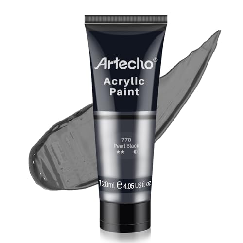 Artecho Black Acrylic Paint, Pearl Black (120ml / 4.05oz) Tubes, Art Craft Paints for Canvas, Rock, Stone, Wood, Fabric, Art Supplies | Semi Glossy Finish, High Pigment Rich Color Craft Paint for Canvas, Rocks, Wood, Fabric, Ceramic, Non-Toxic - color: Pe