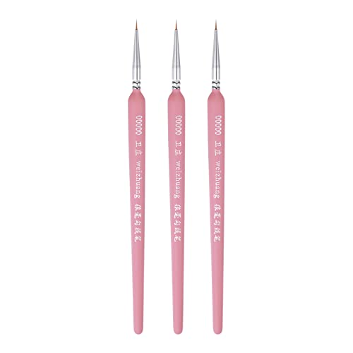 HARFINGTON 3pcs Detail Paint Brushes 3mm Pointed Tip 178mm Length Nylon Hair Miniature Painting Brush for Watercolor Oil Acrylic Painting(00000#), Pink - color: Pink, size: 00000# 3mm