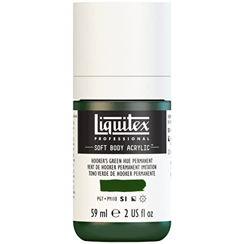 Liquitex Soft Body Acrylic Paint, 2-oz Bottle, Hookers Green Hue Permanent | Low Viscosity, Highly Pigmented, Satin Finish, Retains Subtle Brush Strokes, Great Surface Coverage, Highly Versatile - color: Hooker's Green Hue Permanent, style: 2-oz Bottle