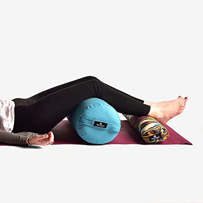 Hugger Mugger Round Yoga Bolster - Firm Round Shape, Higher Profile, Great Under Knees, Soft Support, Handmade in The USA - color: Blue