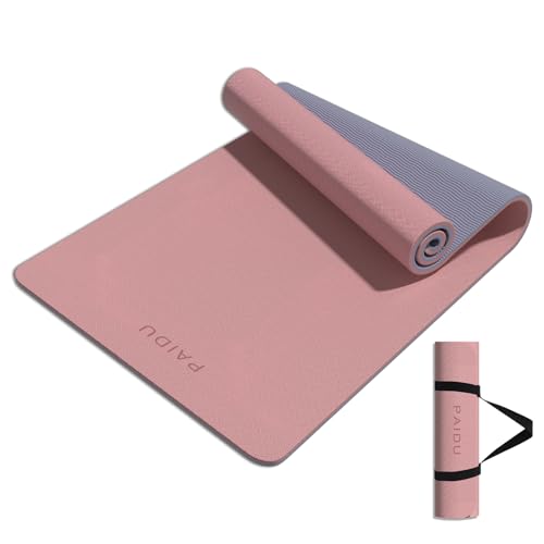 PAIDU Yoga Mat 8mm TPE Non‑Slip Fitness Mat with Strap for Home Workouts - color: 딥 핑크 & 그레이