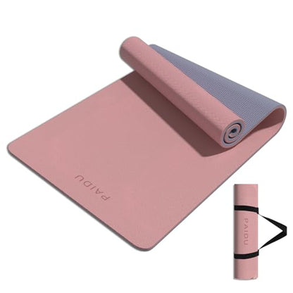 PAIDU Yoga Mat 8mm TPE Non‑Slip Fitness Mat with Strap for Home Workouts - color: 딥 핑크 & 그레이