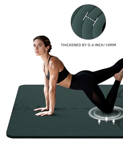 Large Yoga Mat (75.5"x47.6"x0.4"）Extra Wide & Thick 10mm - color: Forest green