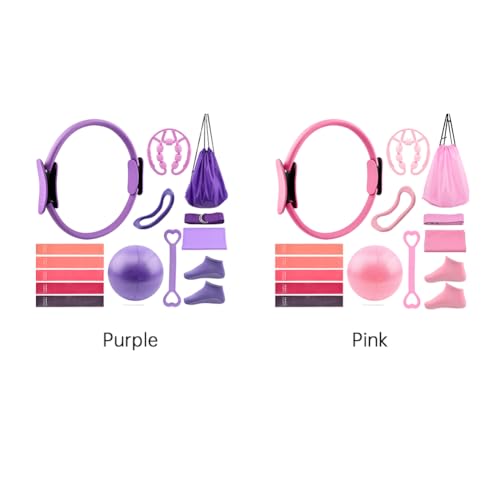 At Home Pilates Kit for Women, Home Workout Pilates Equipment Set with Pilates Ring, Ball, Resistance Band, Resistance Bands, Yoga Strap, Bag, Pilates Essentials Kit for Starter, Beginners - color: Purple