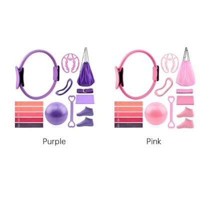 At Home Pilates Kit for Women, Home Workout Pilates Equipment Set with Pilates Ring, Ball, Resistance Band, Resistance Bands, Yoga Strap, Bag, Pilates Essentials Kit for Starter, Beginners - color: Purple