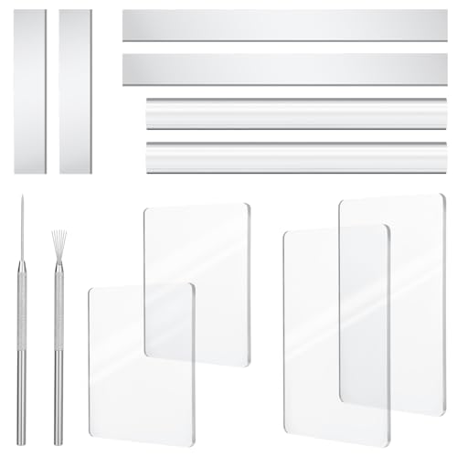 Amrules 12 Pcs Polymer Clay Tools Kit, Acrylic Rollers & Cutters for Adults | Sturdy Carbon Steel & Acrylic, 4 Sheets, 2 Rollers, 4 Cutters with Case & Texture Tools, for Shaping, Carving & Crafts - color: Clear-Board-12Pcs