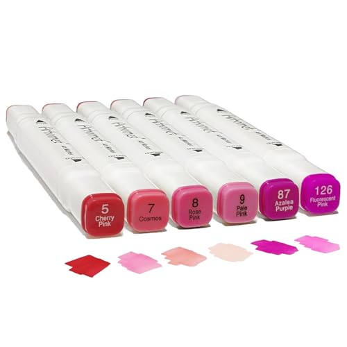 Arhomet 6pcs Pink Alcohol Markers Set, Dual Tips Art Markers Drawing Sketched Double Tipped for Beginner Adults Artists (Pink) - color: Pink