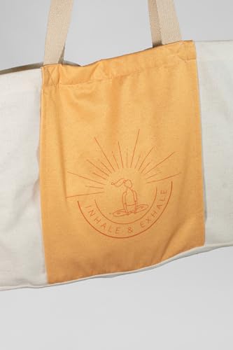 Large Canvas Yoga Tote Bag with Yoga Mats Bags Carrier - color: Beige & Orange