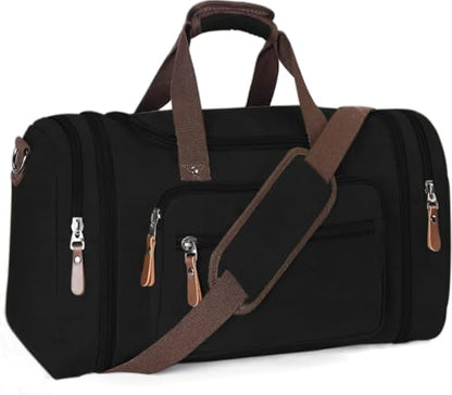 Sechunk Duffle Bag Canvas Large Outdoor Shoulder Bag Overnight Handbag Travel Tote Luggage Weekender Bag - color: black-A