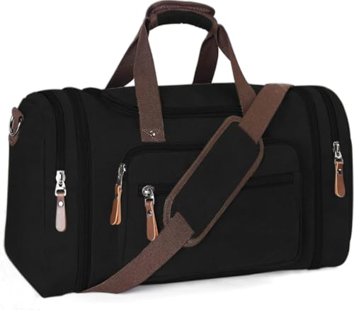 Sechunk Duffle Bag Canvas Large Outdoor Shoulder Bag Overnight Handbag Travel Tote Luggage Weekender Bag - color: black-A