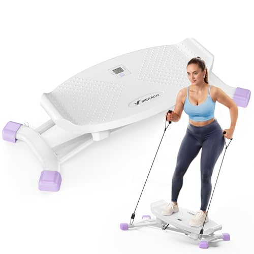 MERACH Balance Board for Adults, Rocking Stepper with Resistance Bands - color: White&Pink