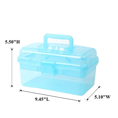 Multipurpose Plastic Art and Craft Supply Storage Container Bin Case with Removable Tray and Handle, First Aid Box Organizer, Clear&Blue - color: clear/blue