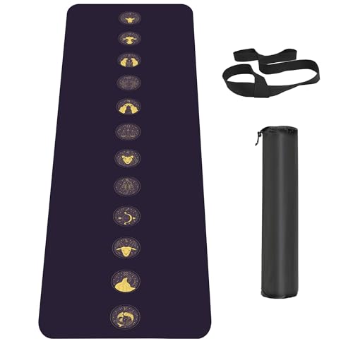 Non Slip Yoga Mat TPE Workout Mat for Men Women, Thick Workout Mat with Carrying Strap, Fitness Mats for Exercise, Yoga, Fitness, Pilates, Floor Workouts (72" x 24" x 6mm) - color: 12 signs